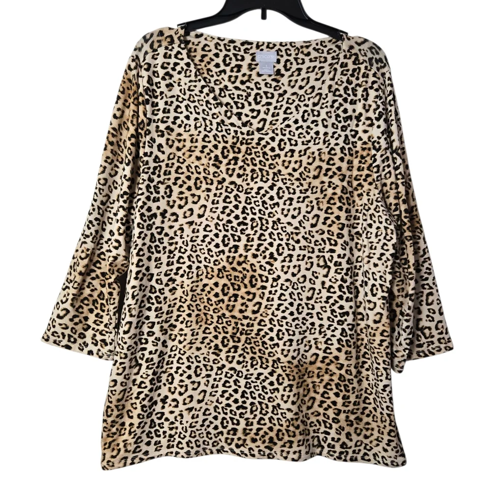 Chico's Animal Print V-Neck 3/4 Sleeve Tunic Top